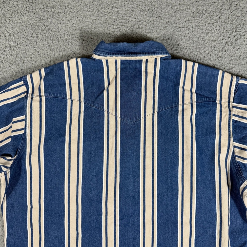 Vintage Wrangler Denim Pearl Snap Western Shirt Men's XL Blue Stripe Workwear - Picture 8 of 9